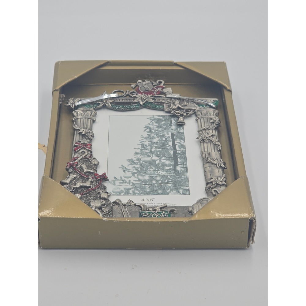 St. Nicholas Square Christmas Fireplace Picture Frame Pewter Style Holiday NIB